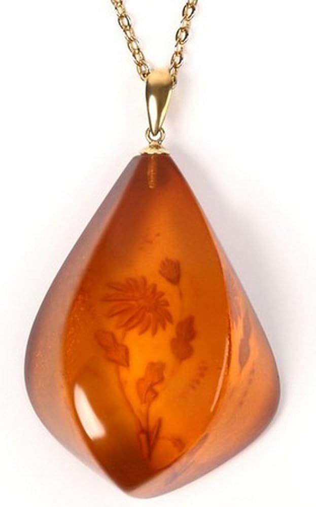 Amazon | 琥珀 ペンダントトップ ネックレス インタリオ お花 フラワー
