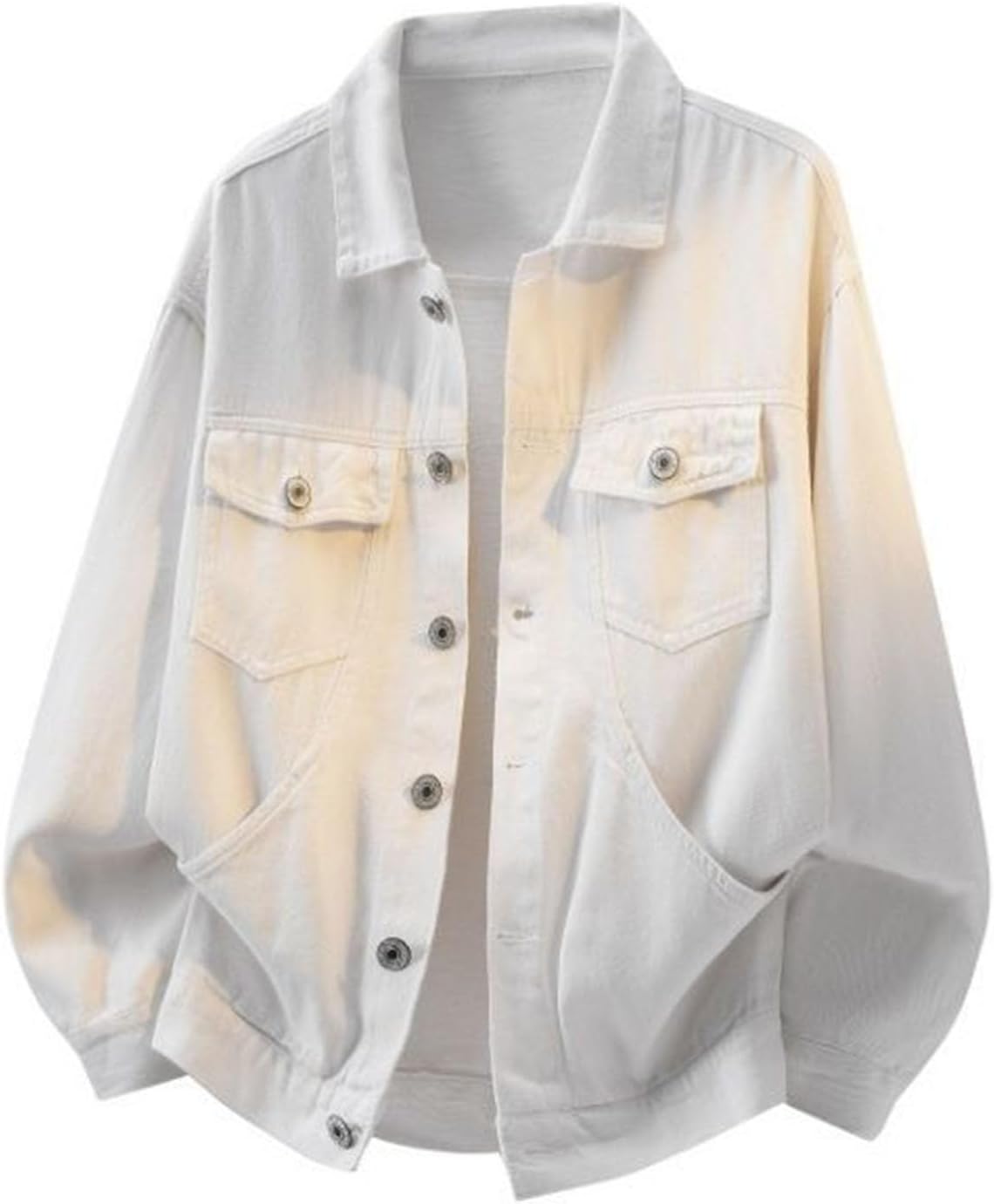 Men's Denim Jean Jacket Casual Button Down Loose Fit Work Shirt Comfy Spring Shacket Summer Shirts with Pockets