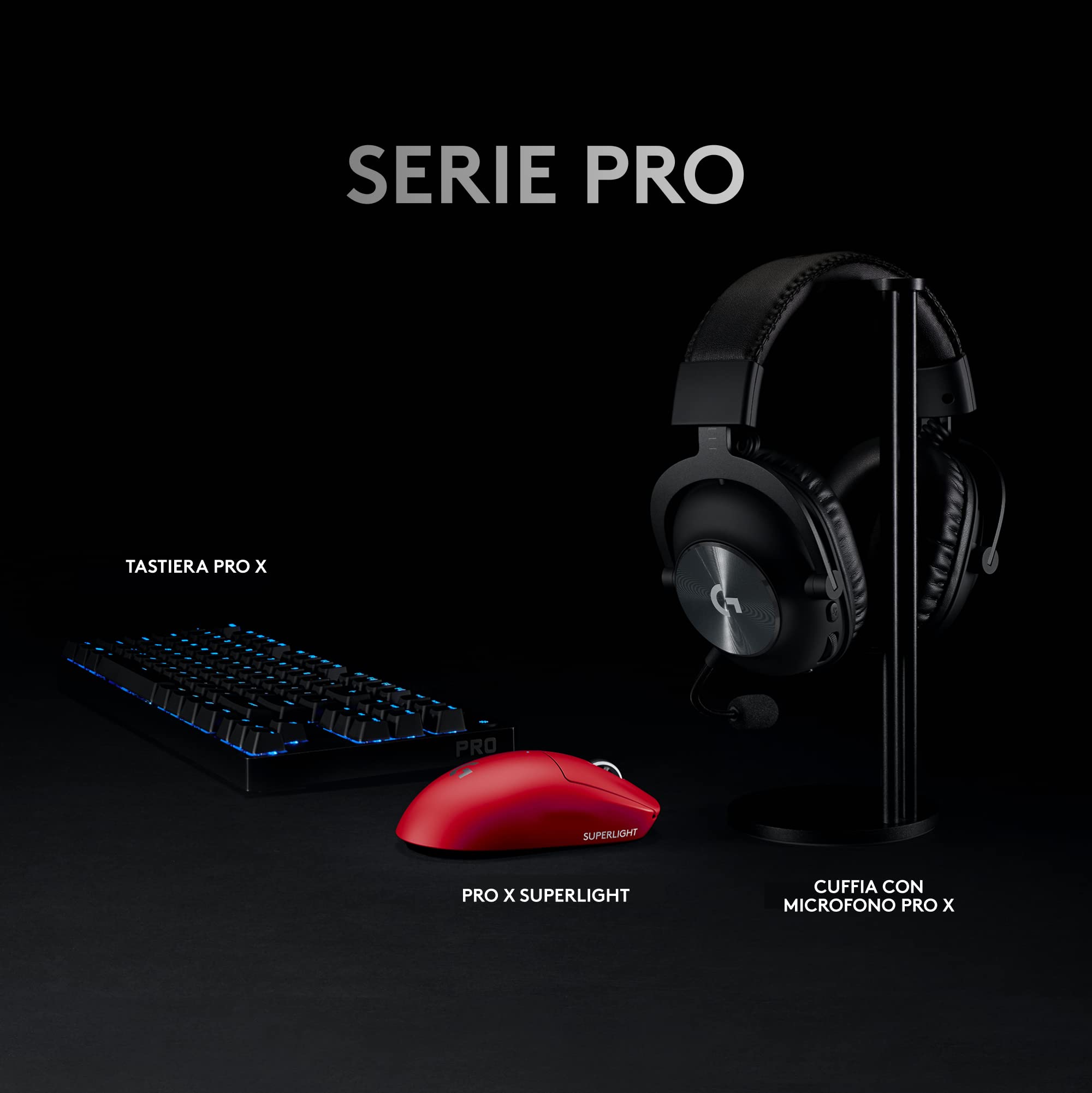 Logitech G PRO X SUPERLIGHT Mouse Gaming Wireless, Leggero 63 g, Sensore HERO 25K, 25.600 DPI, 5 Tasti Programmabili, Lunga Autonomia, Memoria Integrata, per eSport, PC / Mac - Rosso