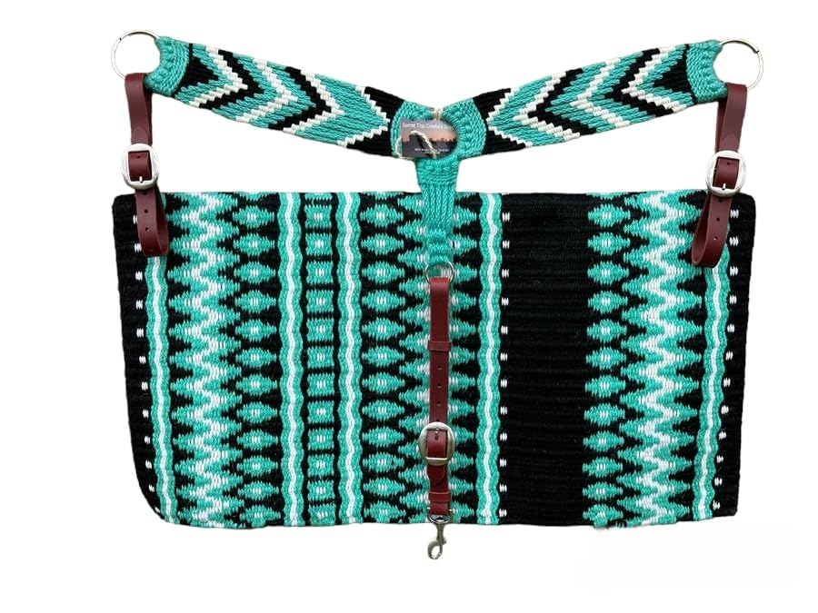 Cheval's International Western Wool Mohair Breast Collars & Riding Horse Saddle pad for Horse Riding Equipment Stylish Collar Accessories(Pack of 2, Full-Turquoise)