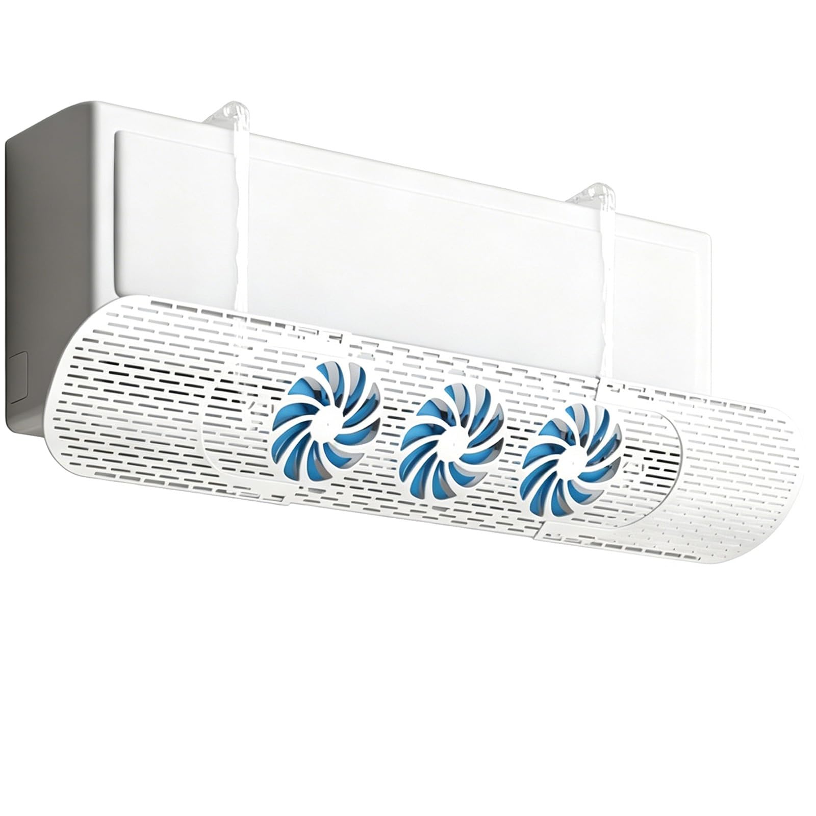 YUE JJXN Vent Deflector with 3 Fans, 21.6-34.6in Adjustable Air Conditioner Deflector 180° Adjustable Vent Cover Anti Direct Blow(Blue)