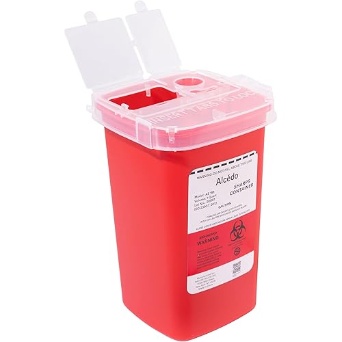Alcedo Sharps Container for Home Use 1 Quart (1-Pack) | Biohazard Needle and Syringe Disposal | Small Portable Container for Travel and Professional Use