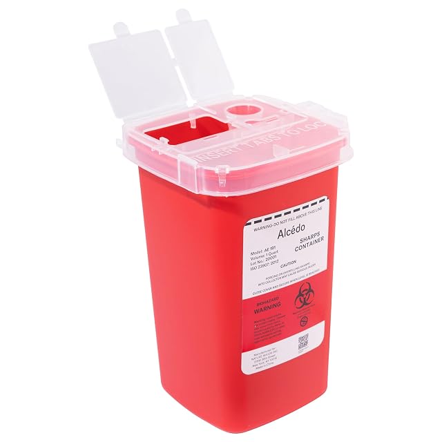 Alcedo Sharps Container for Home Use 1 Quart 1-Pack Biohazard Needle and Syringe Disposal Small Portable Container for