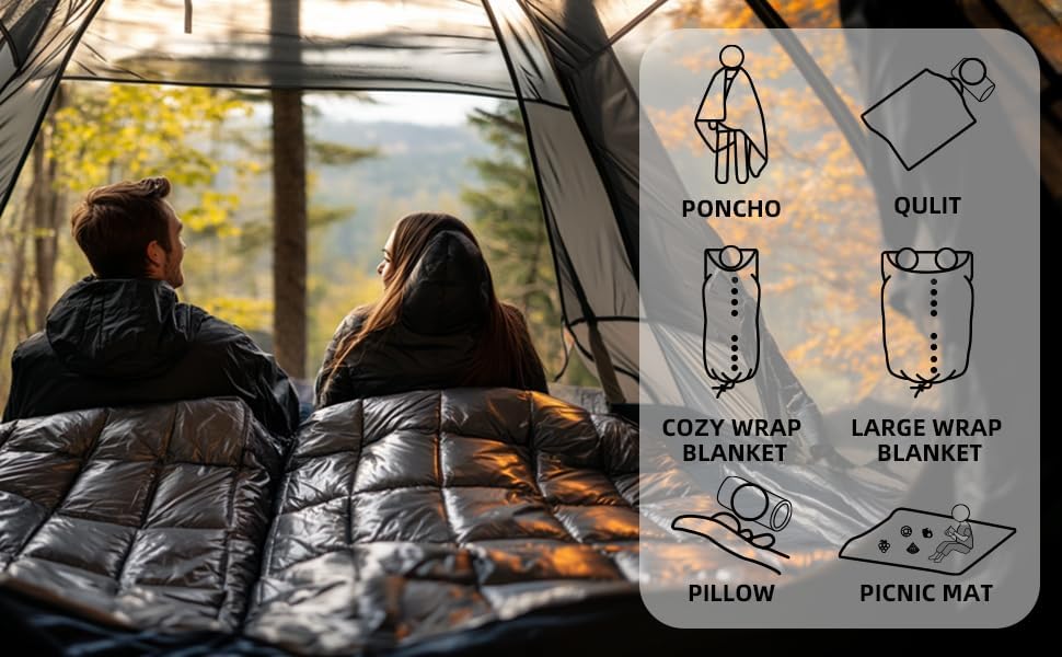 Down Camping Blanket - Packable Lightweight Outdoor Blanket, Warm Compact Backpacking Quilt for Cold Weather, Water-Resistant Puffer Blanket, Ideal for Travel, Hammock, Outdoor Adventures - Image 9