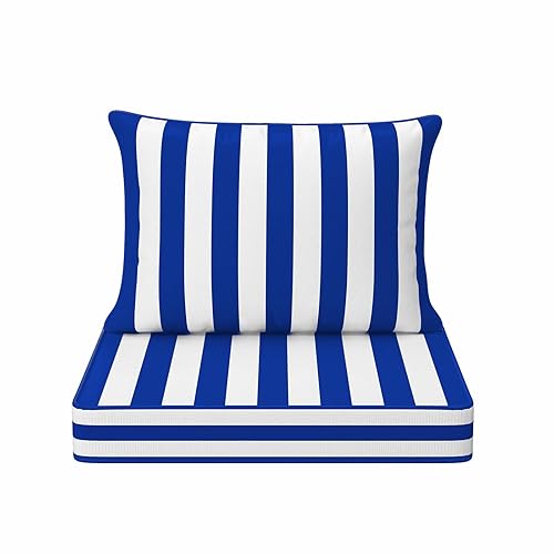 Blue Stripe Outdoor Patio Cushion Set, 24x24 Inch Deep Seat