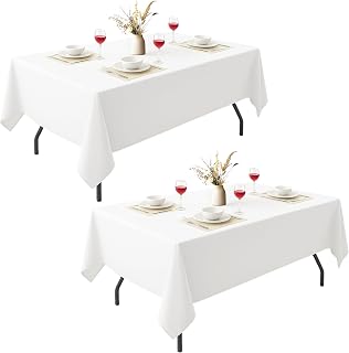 EMART 2 Pack White Table Cloth Rectangle 60 x 102 inch Tablecloth for 4-6 Foot Rectangle Tables Washable, 180 GSM Thickened Polyester Fabric Tablecloth for Party & Wedding Decorations