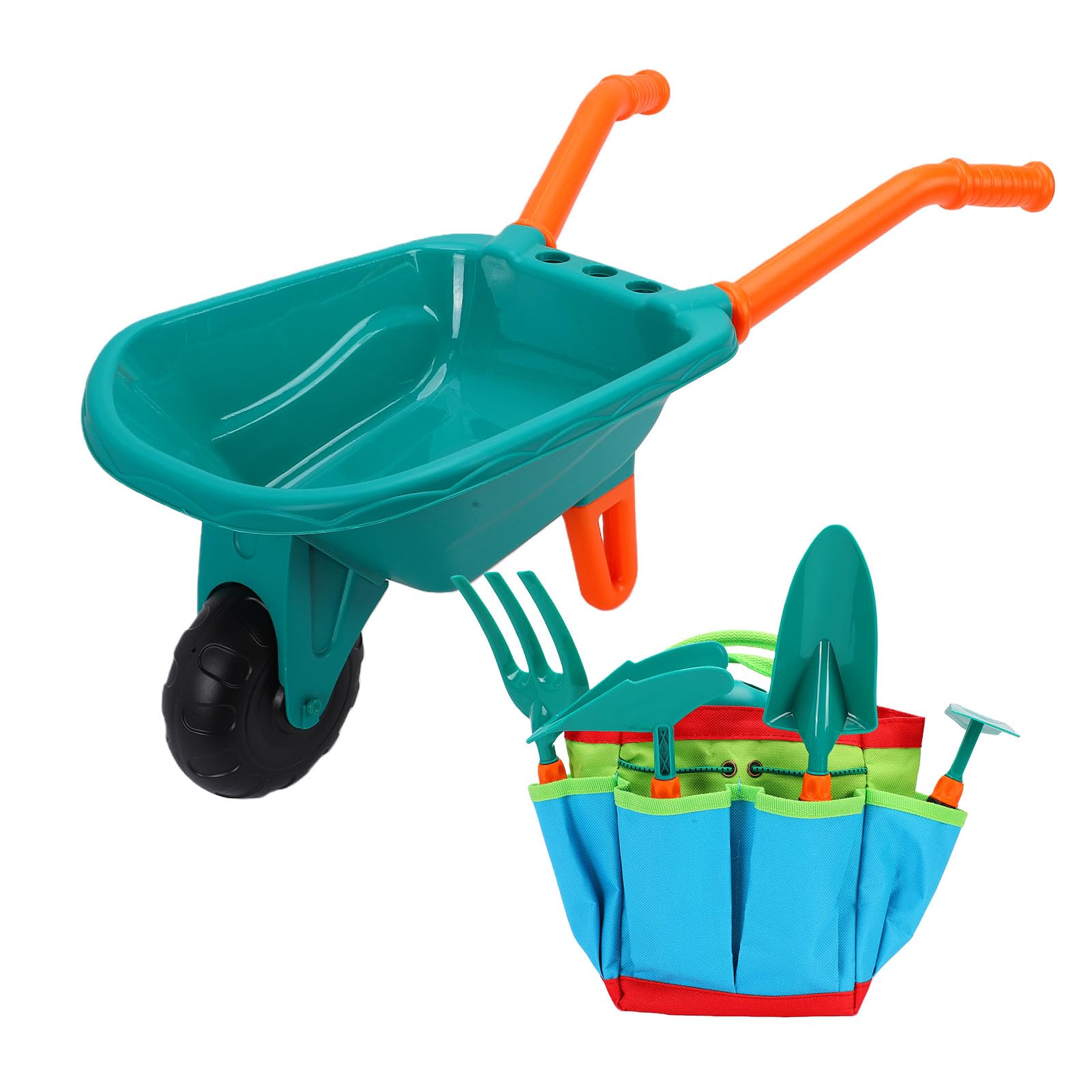Bewinner Kids Gardening Tool Set with Wheelbarrow, Watering Can, Gloves, Shovel, Rake & Fork – Realistic Toddler Gardening Tools for Indoor Outdoor Play, Safe Plastic Pretend Play Set for