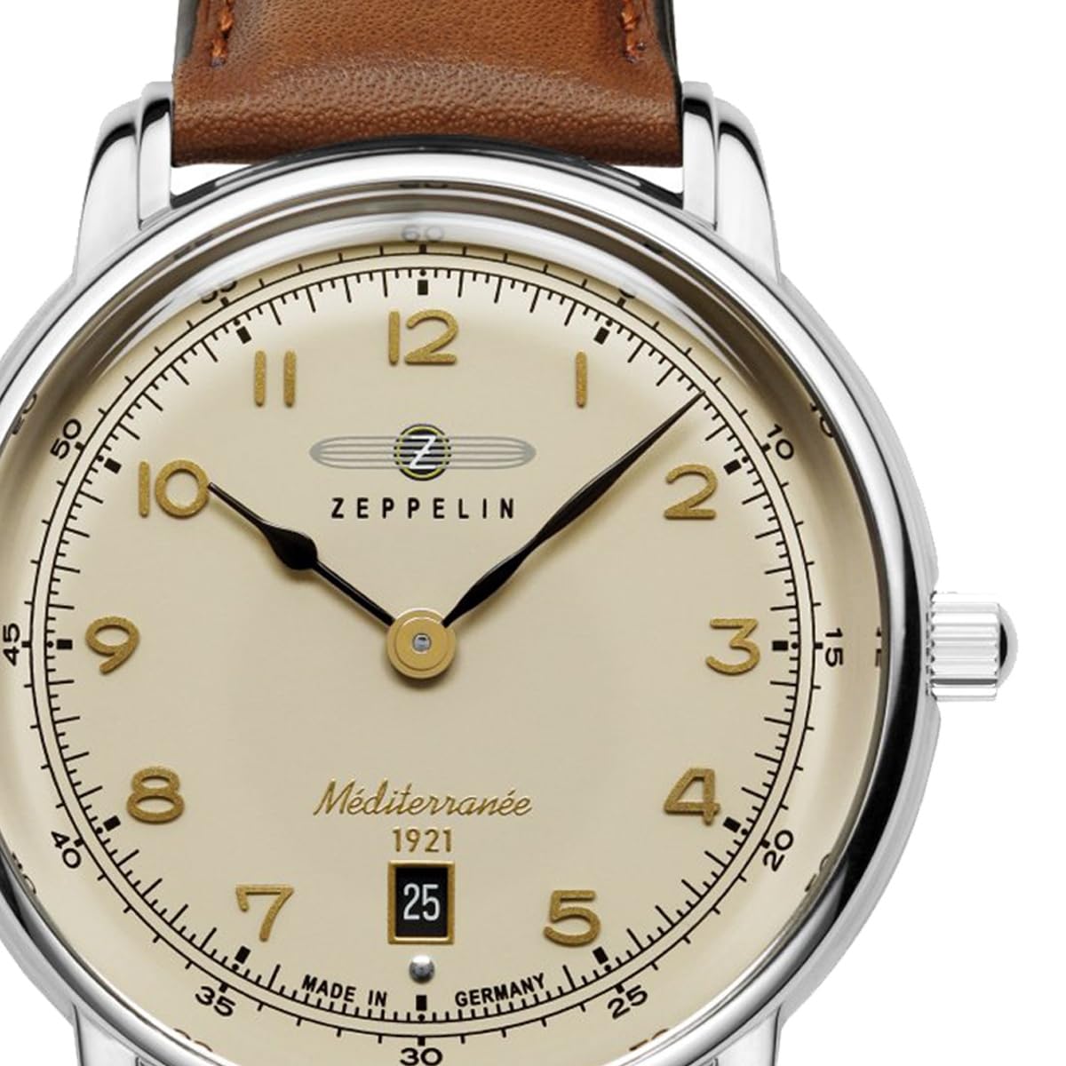 Zeppelin 9640-5 Méditerranée zegarek męski, koperta ze stali nierdzewnej, szwajcarski mechanizm kwarcowy, brązowy skórzany pasek, 40 mm