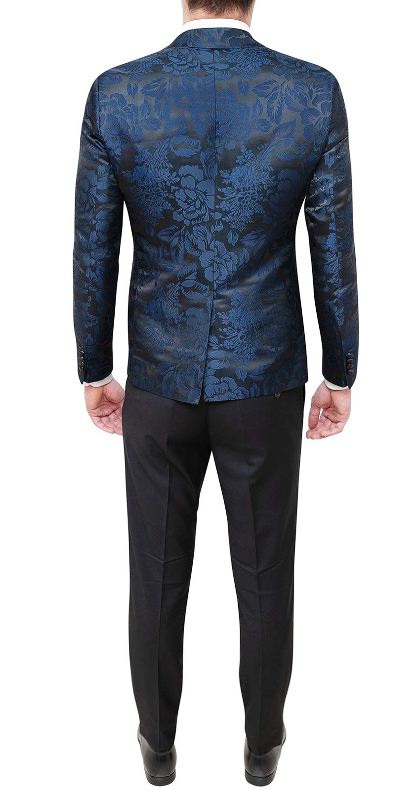 Abito Completo Uomo Blu Raso Damascato Floreale Smoking Elegante Cerimonia