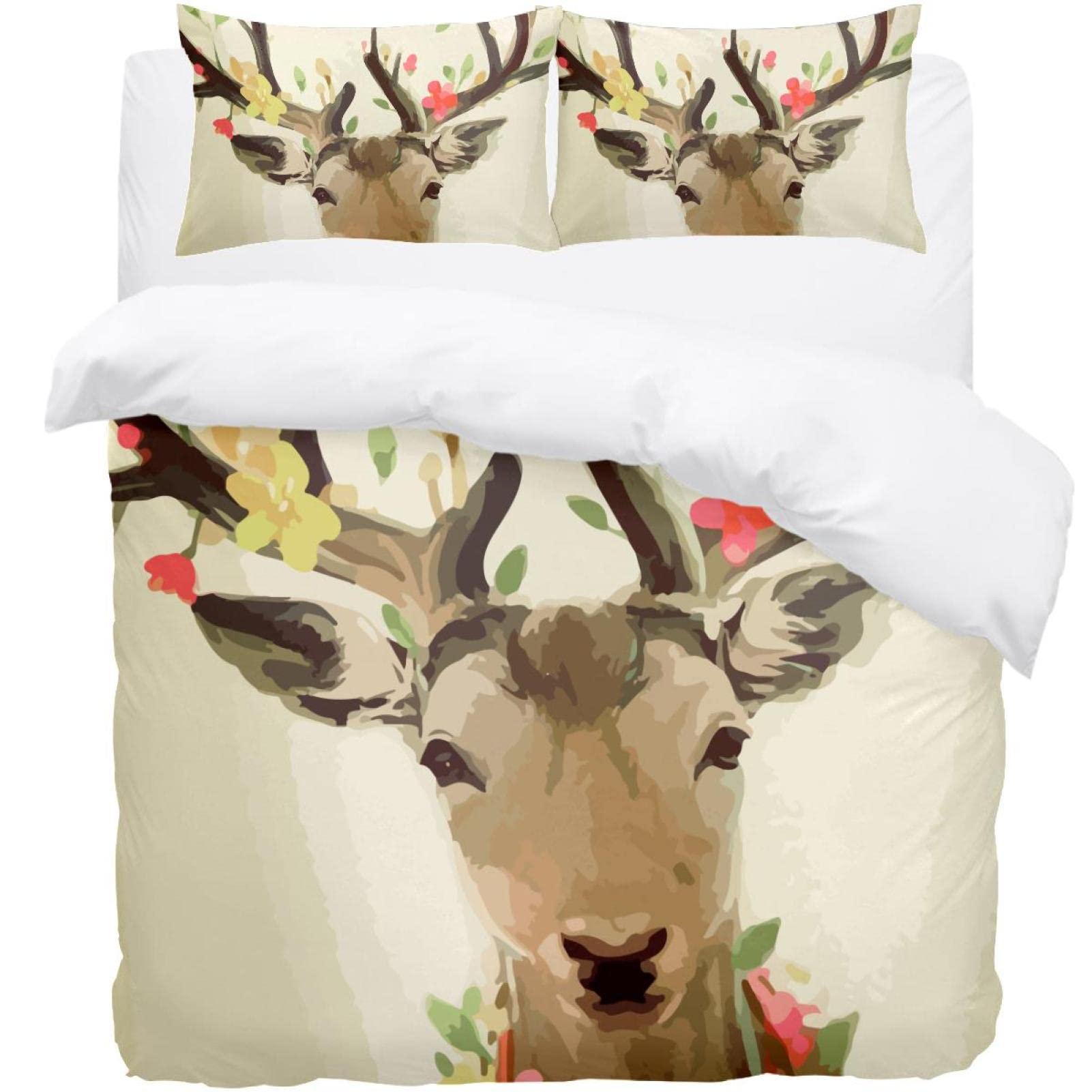 Housse de couette aquarelle parure de lit simple 3 pièces douce avec ses 2 taies d'oreiller