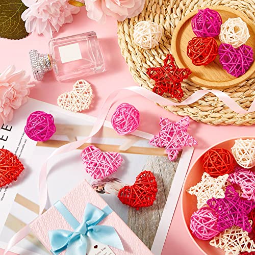 Mtlee 36 Pieces Valentine's Day Wicker Rattan Hearts Diy Heart Vase Filler Craft Rattan Balls Bowl Wicker Decorative Hearts Star Rattan Balls Decoration Hanging For Table Wedding Party Decor Ornament #TOP4