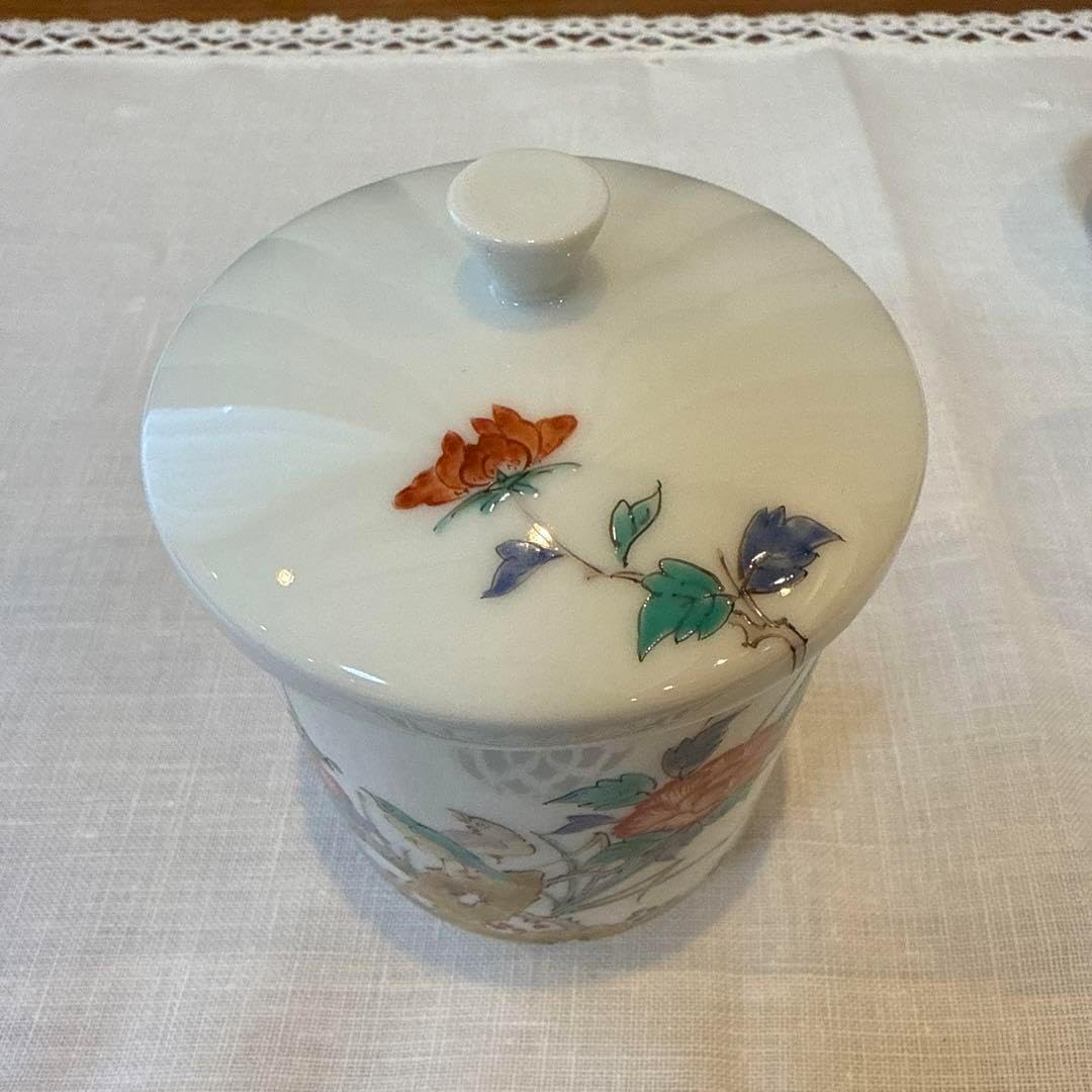 十四代柿右衛門 錦菊鳥文 夫婦飯碗 蓋付 有田焼 重要無形文化財 人間