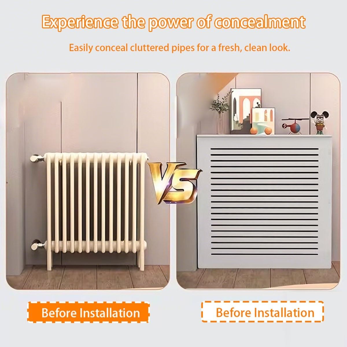 Radiator Cover with Top Shelf - Louvered Grill Design for Efficient Heat Flow, Perfect for Living Room and Bedroom