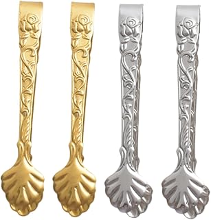 GLEAVI 4 Pinzas De Acero Inoxidable Para Cubitos De Hielo Pinzas Pequeñas Con Mango De Rosa Pinzas Pequeñas Para Azúcar Pinzas Decorativas Para Azúcar Mini Utensilios Para Servir
