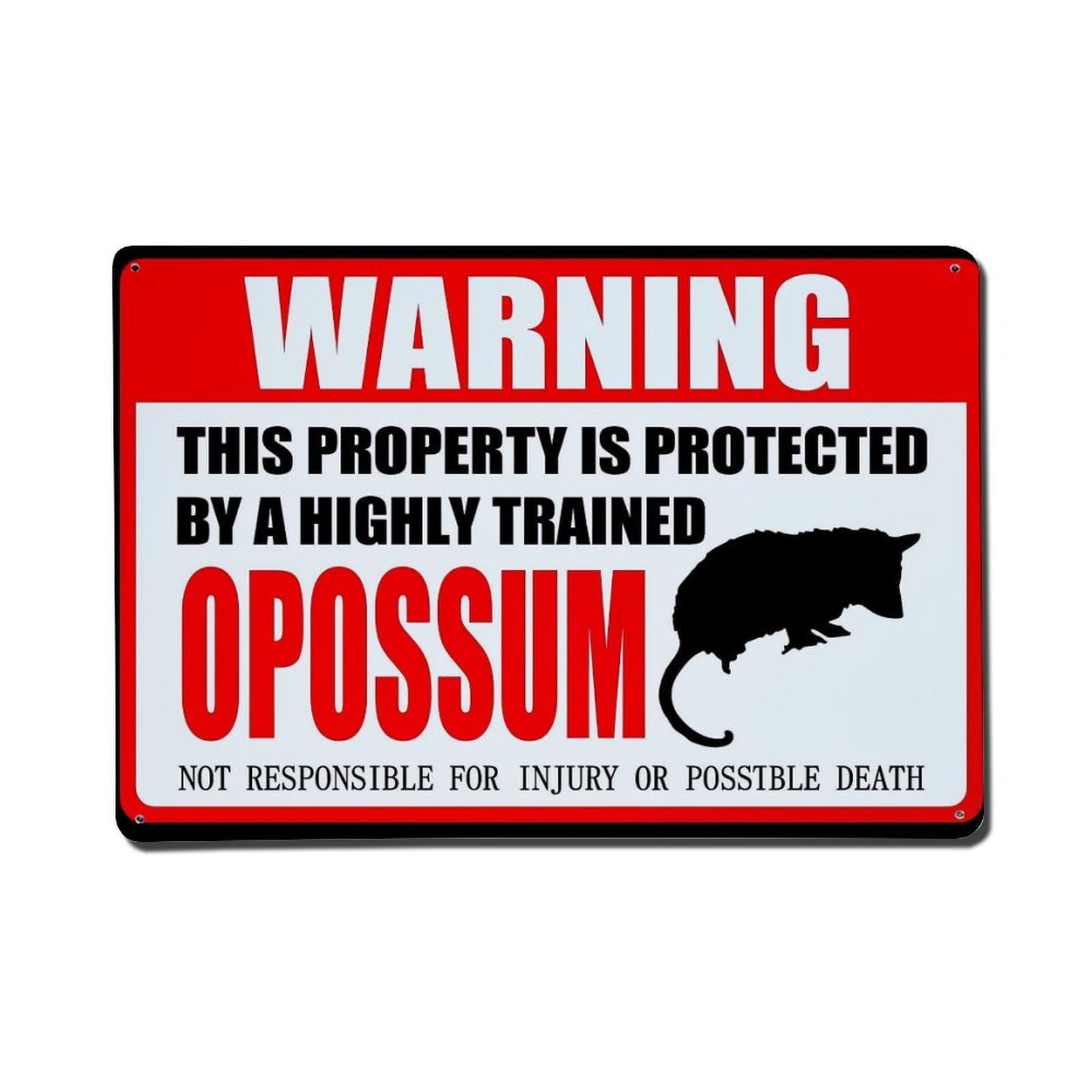 Warning Sign Opossum Silhouette Text Retro Metal Tin Sign, Vintage Metal Poster for Home, Gaming Room, Studio Workshop,Bar,Garage Wall Art Decor 8x12 Inch