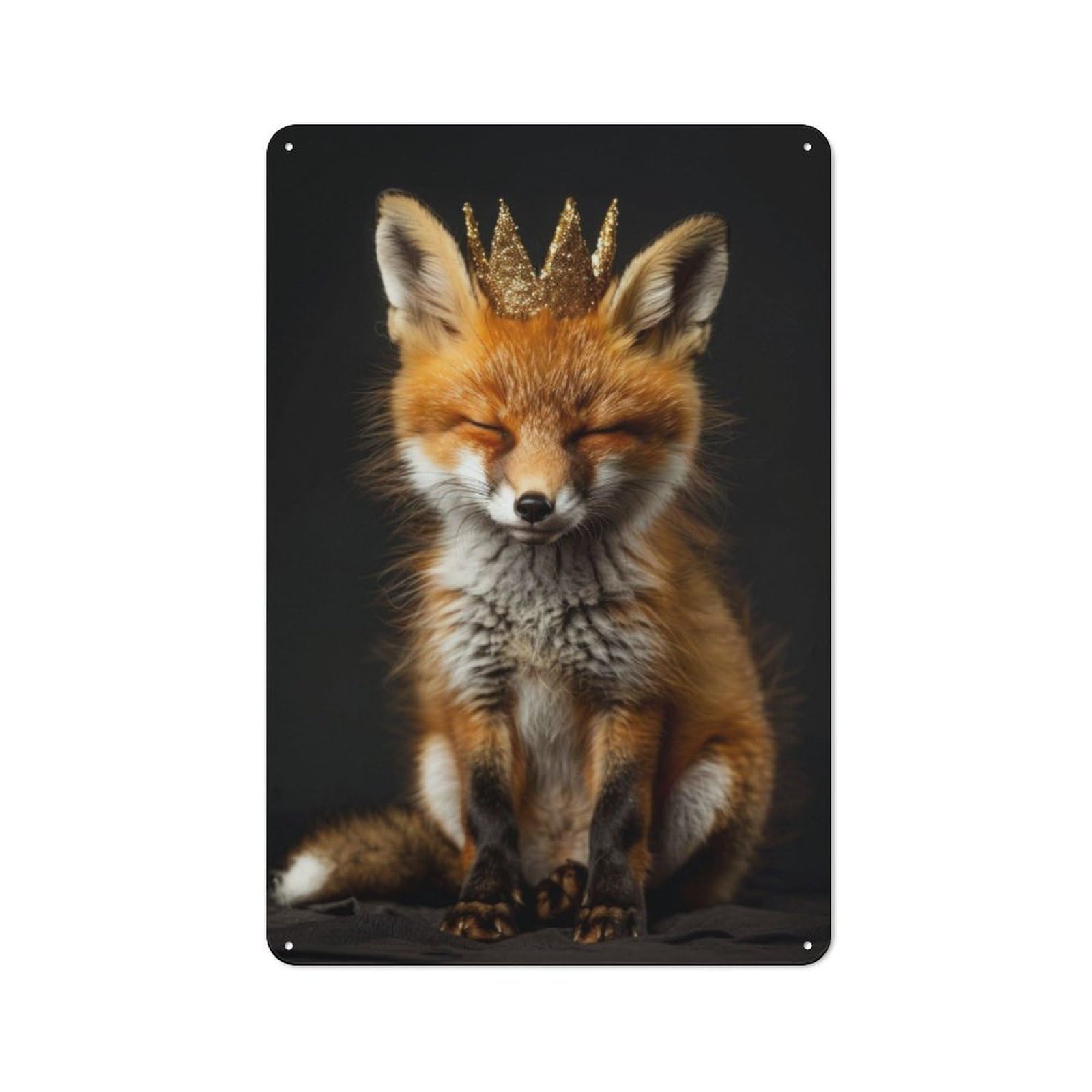 Junmoney Animal Fox Cute King Metal Wall Sign With Design 30X20cm, Weathered Look Workshop Wall Decor For Garage, Hobby Room, Office Or Man Cave