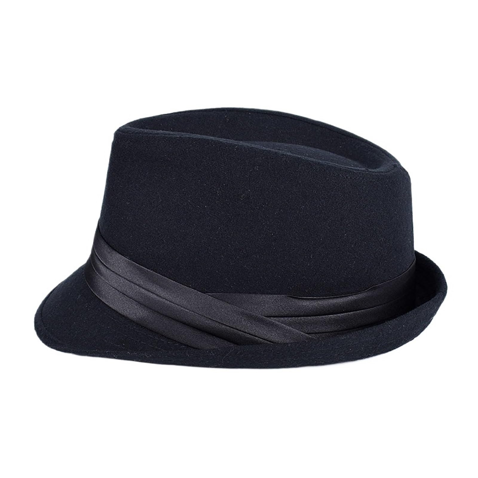 Fedora Uomo Cappello Classico da Uomo Fedora Cappello a Cilindro Trilby Casual a Maniche Corte Cappello Elegante con Nastro Jazz Cappello Fedora in Feltro Nero
