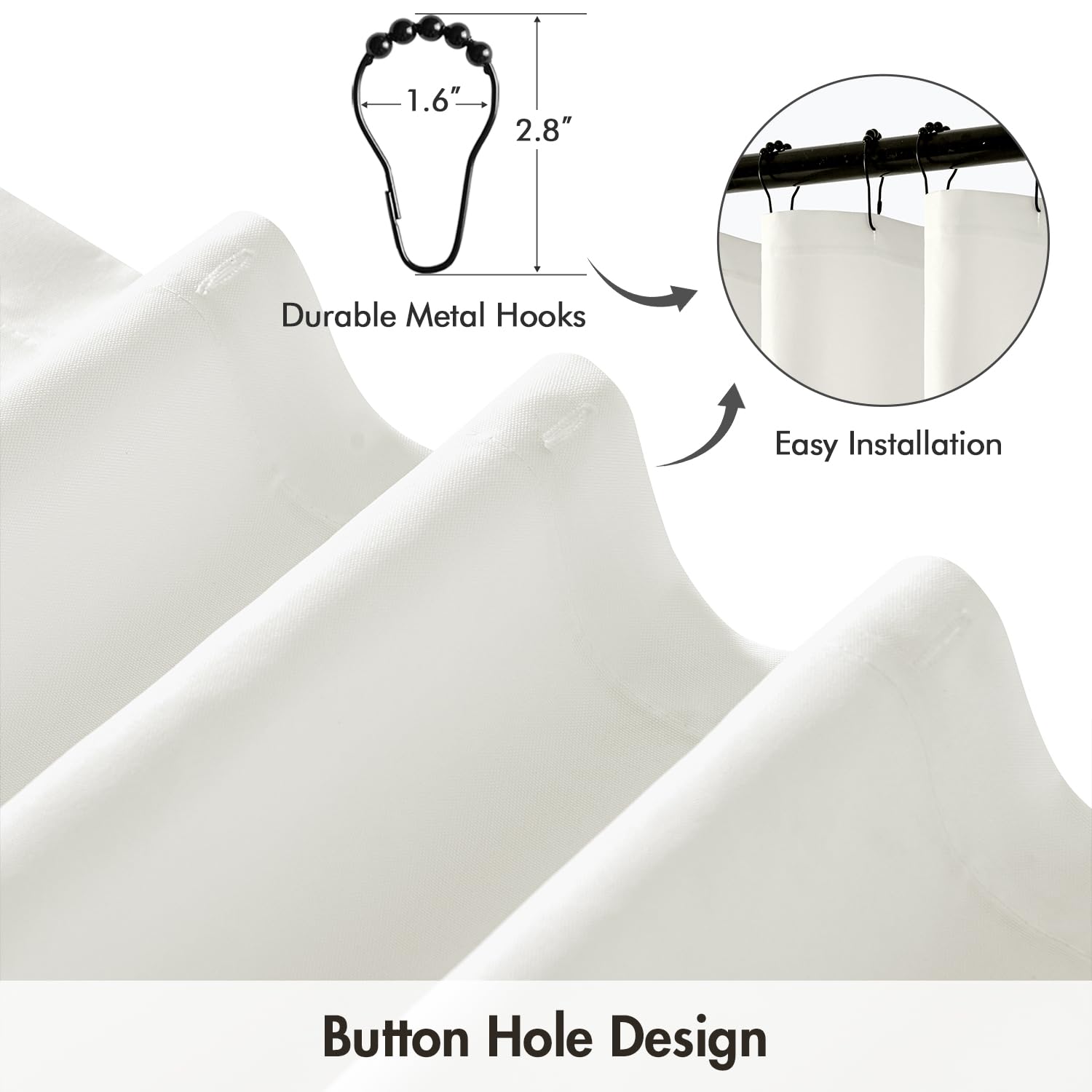 Rideau De Douche Vert Sauge, Ensemble De Rideaux De Douche En Tissu épais Texturé En Lin Avec 12