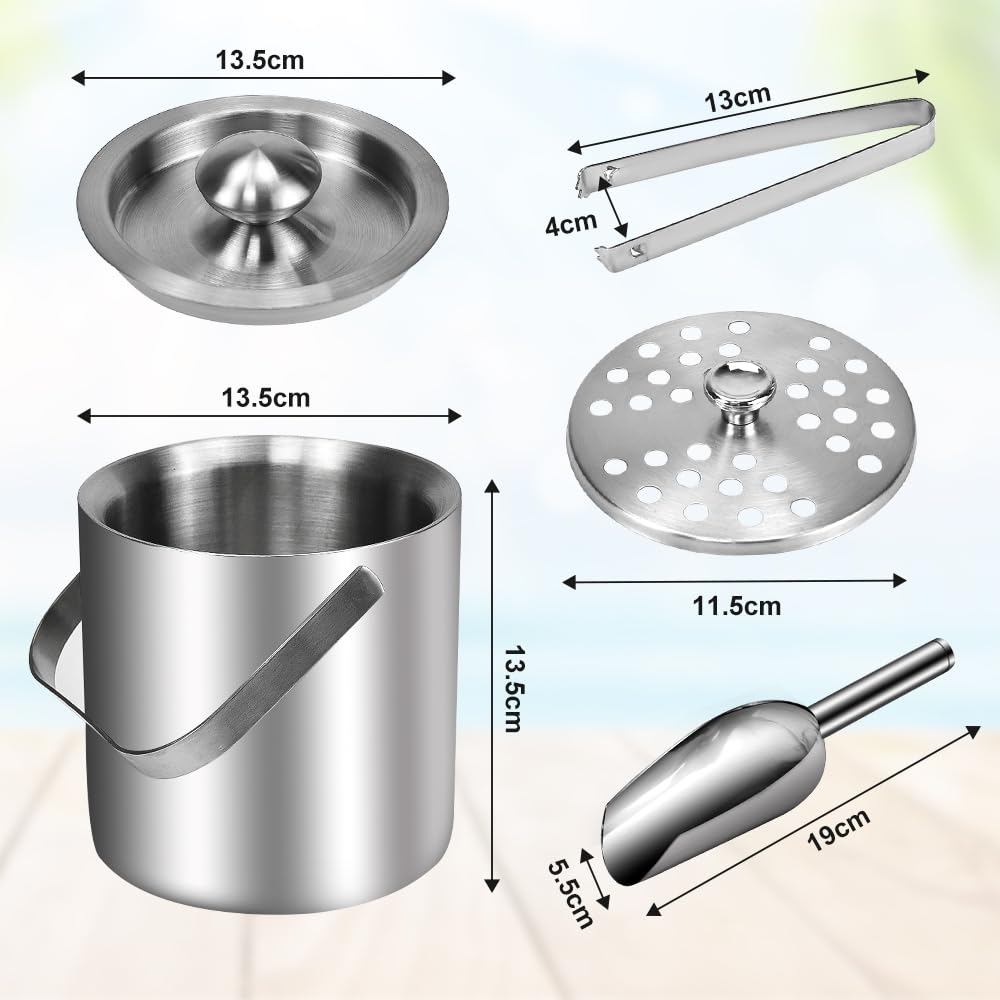 3L Eiswürfelbehälter Mit Deckel, Sieb Und Zange – Doppelwandiger Edelstahl-Eiseimer, Champagnerkühler, Getränkekühler Für Bier, Wein & Partys