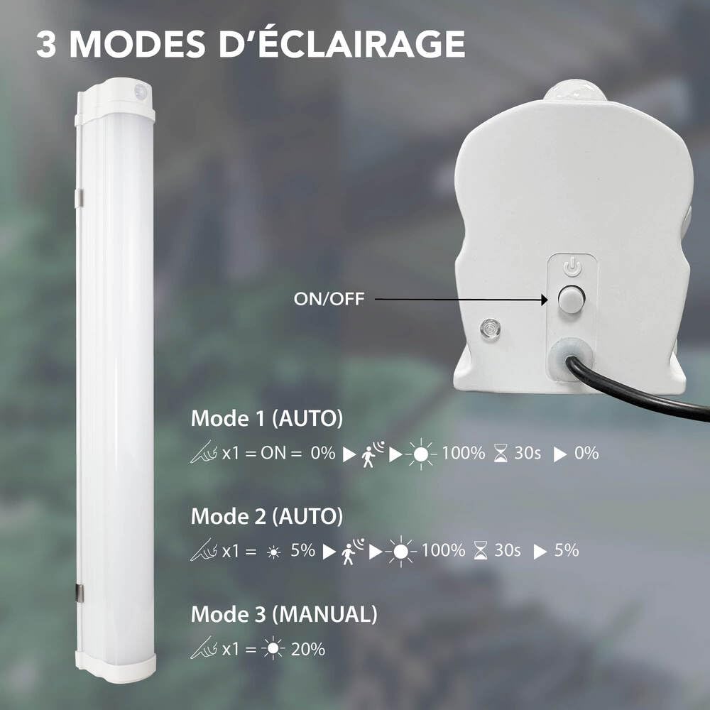 TIBELEC Réglette solaire LED avec détecteur infrarouge 5W / 850LM - IP65 - Batterie haute capacité remplaçable