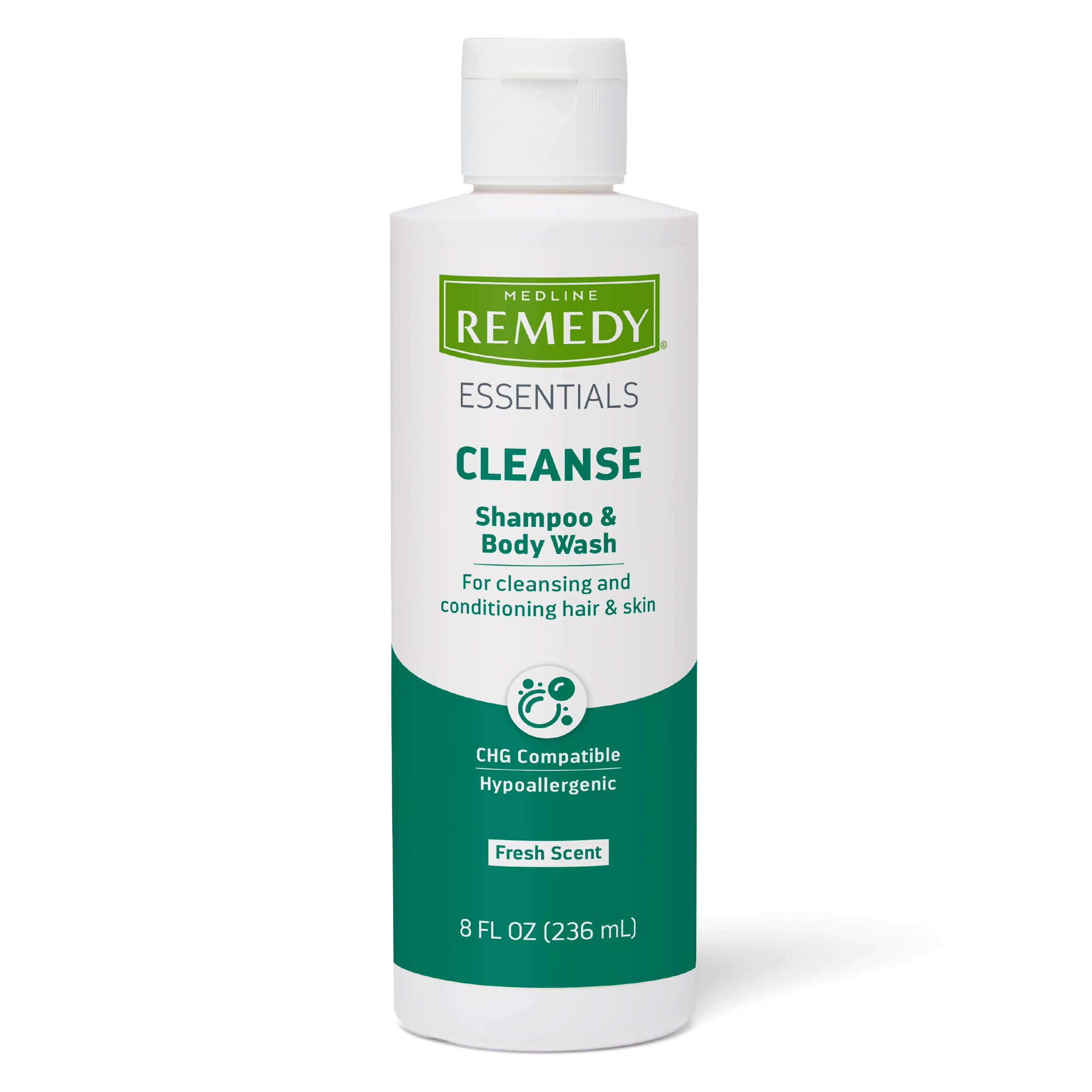 Medline Remedy Essentials Shampoo and Body Wash 8 fl oz Fresh Scent Full Body Cleanser with Aloe For