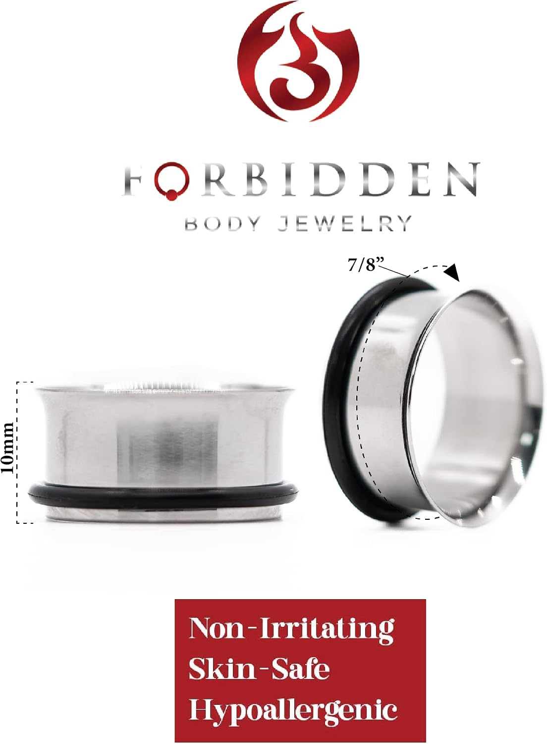 Forbidden Body Jewelry 12G-1 Inch Surgical Steel Single Flared Tunnel Plugs Plus O-Ring, Choose Pcs/Gauge