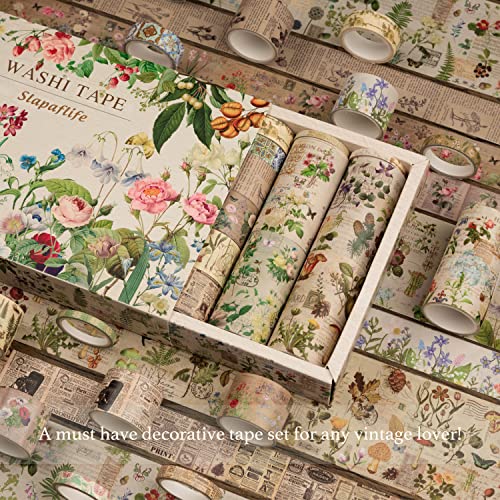 Slapaflife Adhesive Washi Tape Set Decorative 48 Rolls Vintage For Bullet/Junk Journals, Journaling, Art Craft, Scrapbooking Supplies #TOP1
