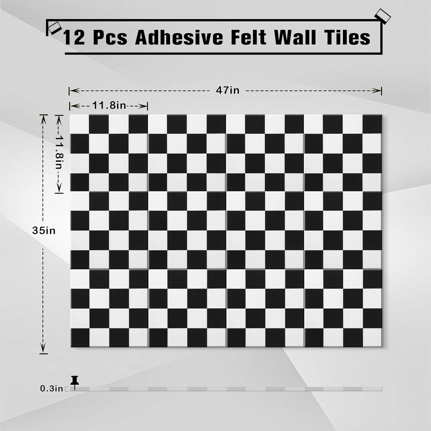 Geyoga 12 Pcs Felt Bulletin Board Tiles for Wall 12 x 12 Inch Checkered Wallpaper Backdrop Racing Cork Board Cute Acoustic Wall Panels Self Adhesive for Room Home Office(Racing)