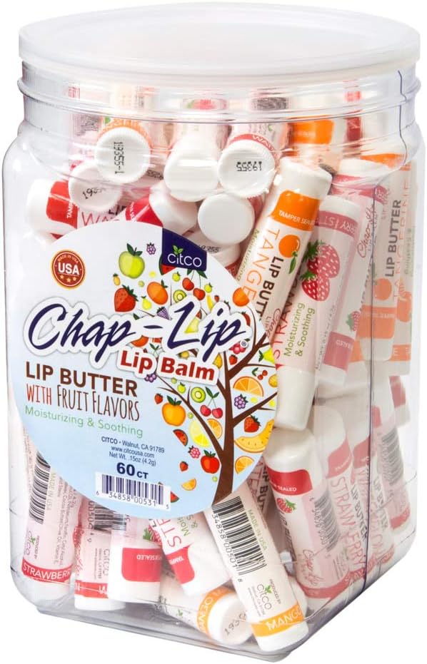 CHAP-LIP Lip Balm 60 Ct. with Fruit Flavors, Cocoa Butter, Coconut Oil | Moisturizing Vitamin E & Total Hydration Treatment & Soothing Lip Therapy : Beauty & Personal Care