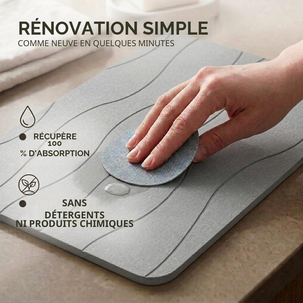 Tapis de Bain Diatomite 40x60 cm, Séchage Rapide, Antidérapant, Anti-Moisissure, Gris Clair