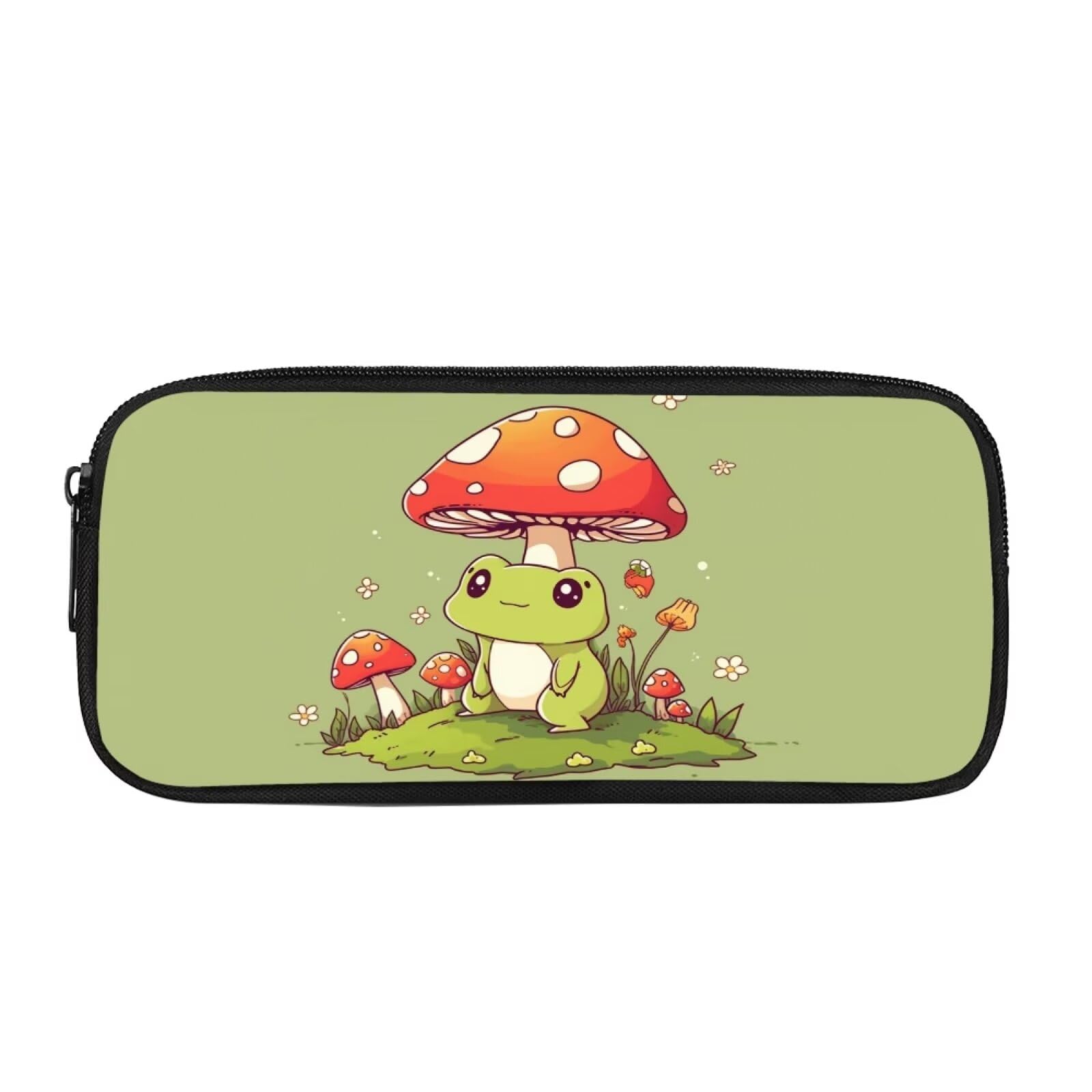 Showudesigns Mushroom Frog Pencil Cases for Girls Boys Pencil Box Soft Pen Pouch Bag Pens Holders Bags Cute School Office Work Stationery Storage Case Green — image 1