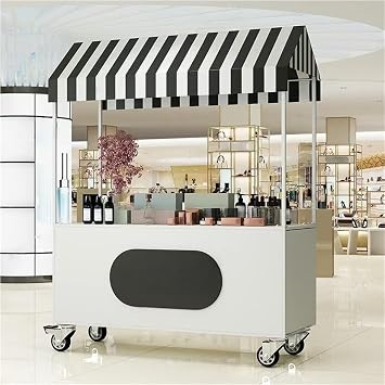 Outdoor Vendor cart, Commercial Business Mobile Street Food Vendor Cart, Foldable Vending Stand Kiosk Display Trolley with Canopy for Markets, Street FoodWhite,47.2in