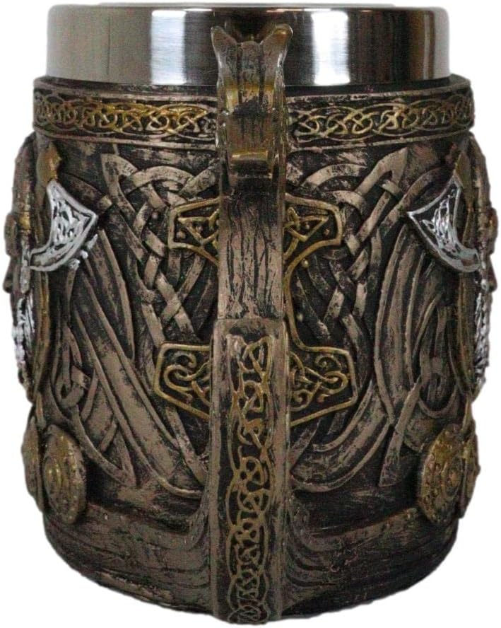 Miniatura 4 de Ebros Gift Mitología nórdica Viking God Thor Odinson Mjolnir Martillo con barco de dragón Longship Taza de café de resina de 13 oz taza de bebida