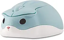CHUYI Hamster Mouse silencioso sem fio 1200DPI animal fofo pequeno mouse portátil sem fio para viagem, casa, escola, biblioteca, computador, laptop, PC para crianças presente (azul claro)