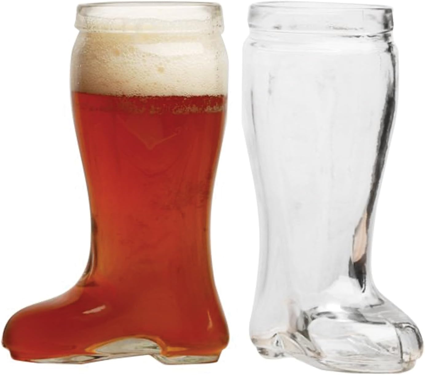 Chefcaptain Boot Mug Set of 2 Huge 1 Liter Glass Beer Mugs Drinking Glasses, Clear, 1 Liter
