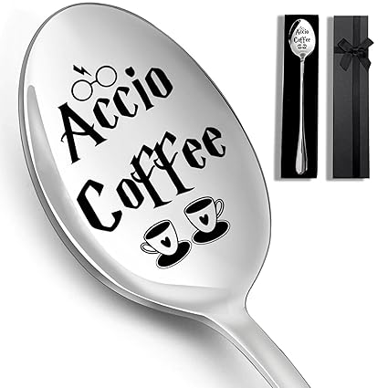 KISJO Accio Coffee Stainless Steel Spoon, Ideal Coffee and Ice Cream Spoon Gift for Women Men Coffee Loves Birthday Christmas Halloween
