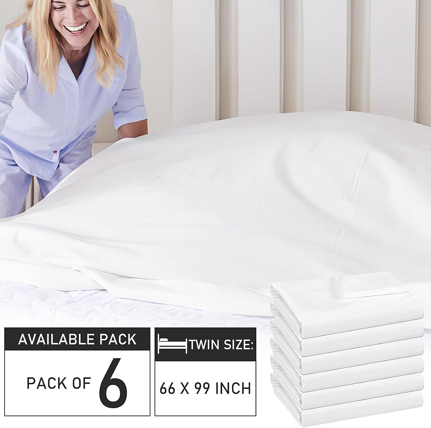 6 Stück Bettlaken ohne Gummizug - Bettwäsche Essentials 168 x 252cm - Flaches Laken weich gebürstete Mikrofaser für Krankenhaus, Massagetisch, Hotel, Airbnbs, Reisen