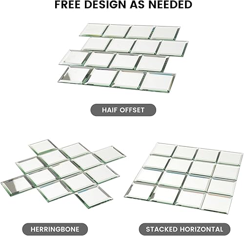 Miniatura 8 de Azulejo de espejo de vidrio antiguo para despegar y pegar de 3 x 3 pulgadas para pared de baño y cocina