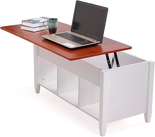 Miniatura 8 de LAZYMOON Mesa de centro elevable, compartimento de almacenamiento de escritorio para computadora portátil, muebles para el hogar de madera maciza