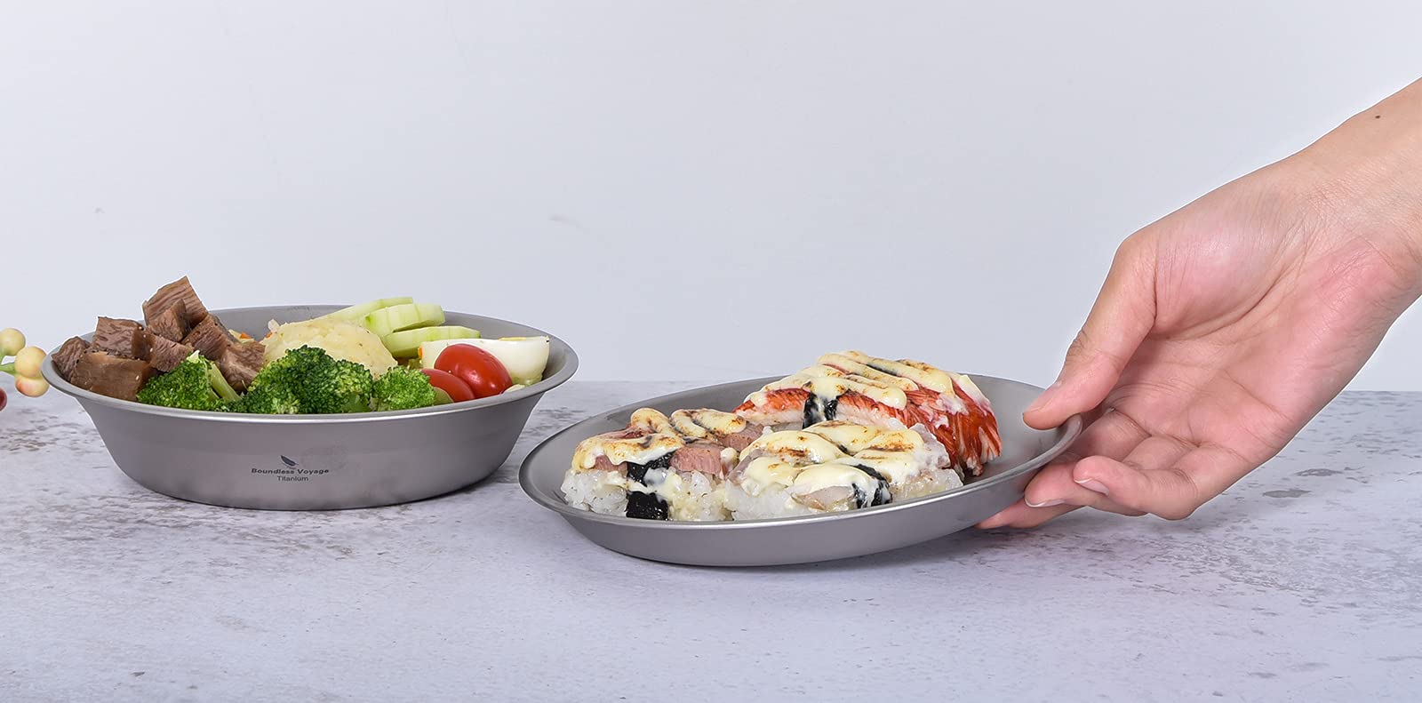 Boundless Voyage Ensemble de vaisselle en titane avec assiette, bol et sac de transport pour extérieur, camping, vaisselle, ustensiles de cuisine pour nourriture, sauce aux fruits, Ti1113T