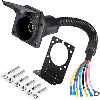 Premium 7 Pin RV Trailer Light Connector Socket, Waterproof 7 Pin Truck Trailer Plug Quick Converter with Mounting Bracket, 7 Way Universal Quick-Install Truck End Vehicle Side Pigtail Wiring Harness
