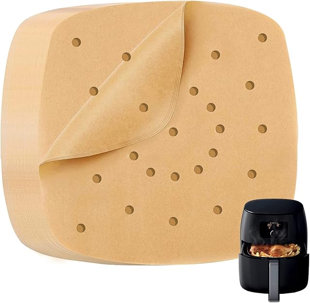 katbite Heavy Duty Air Fryer Liners 200 Pcs, 9 Inch (23cm) Perforated Parchment Paper for Air Fryer, Extra Strong, Non-Stick
