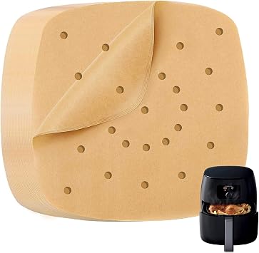 Katbite 200Pcs 6.5 inch , Unbleached Square Liners, Heavy Duty Perforated parchment paper for air fryer, Steaming Basket, Bamboo Steamer, Oven Baking
