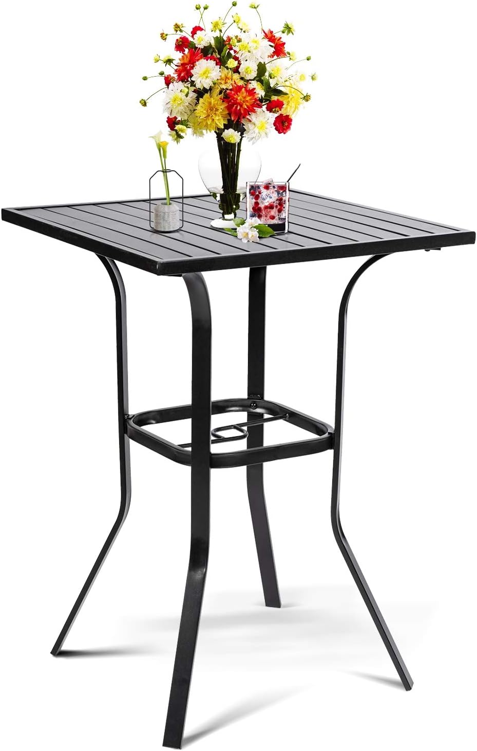 SUNCROWN Outdoor Patio Bar Height Table Bistro Square High Top Dining Table, Metal Frame, Umbrella Hole for Lawns, Poolside, Deck, Garden