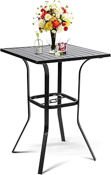 SUNCROWN Outdoor Patio Bar Height Table Bistro Square High Top Dining Table, Metal Frame, Umbrella Hole for Lawns, Poolside, Deck, Garden