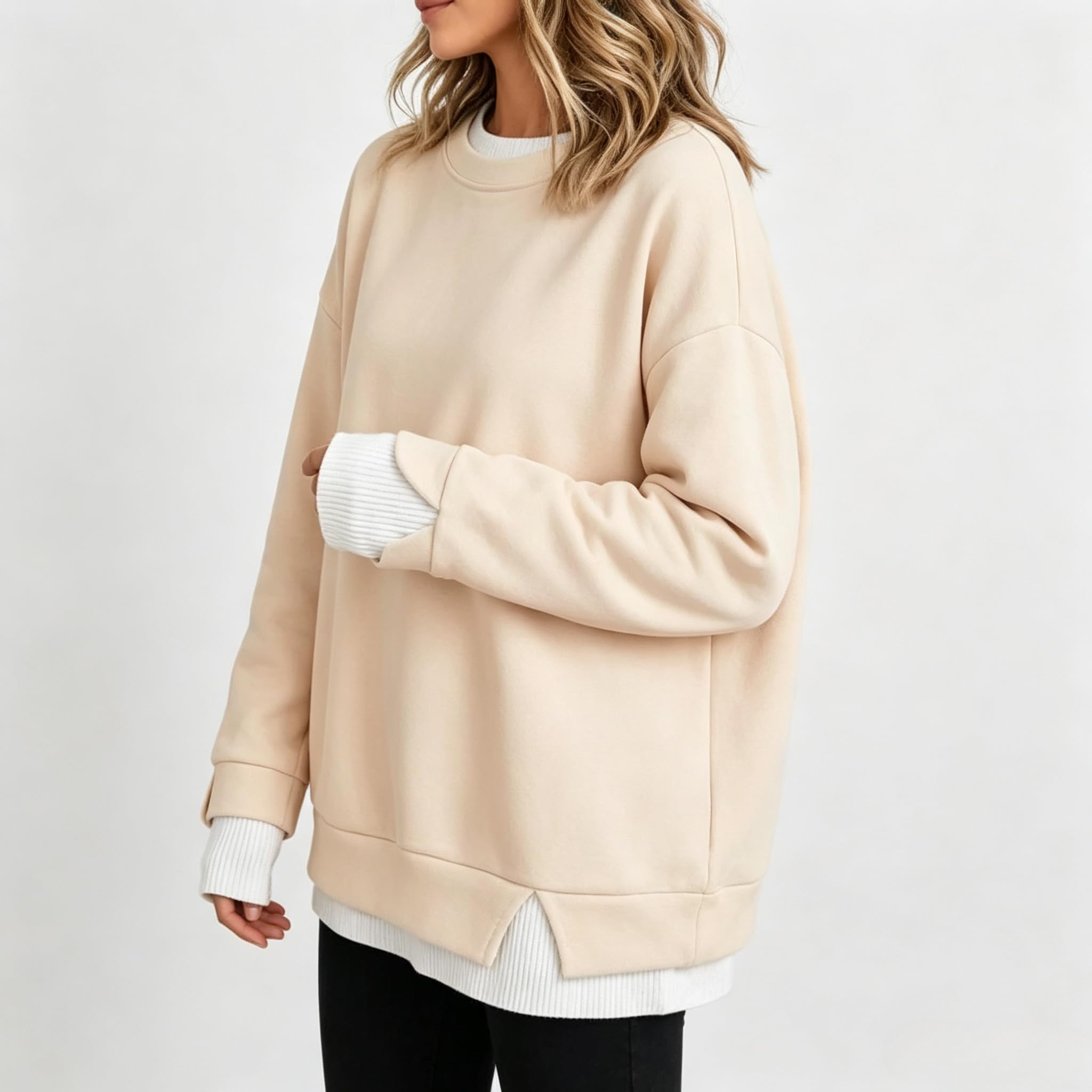 Felpe girocollo da donna a maniche lunghe, vestibilità ampia, pullover top