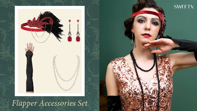 5PCS 1920s Accessories Flapper Great Gatsby Vintage Retro Costume Set NEW Amazon.com: SWEETV 1920s Flapper Accessories Set for Women  main image 2