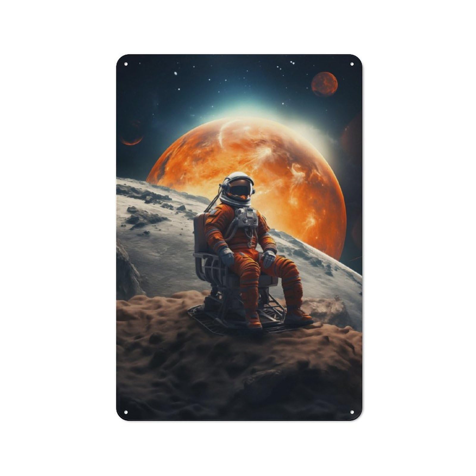 Rustic Vintage Metal Sign 30x20cm Featuring Astronaut, Home Bar Decor for Cafe, Pub, Workshop Or Home Bar