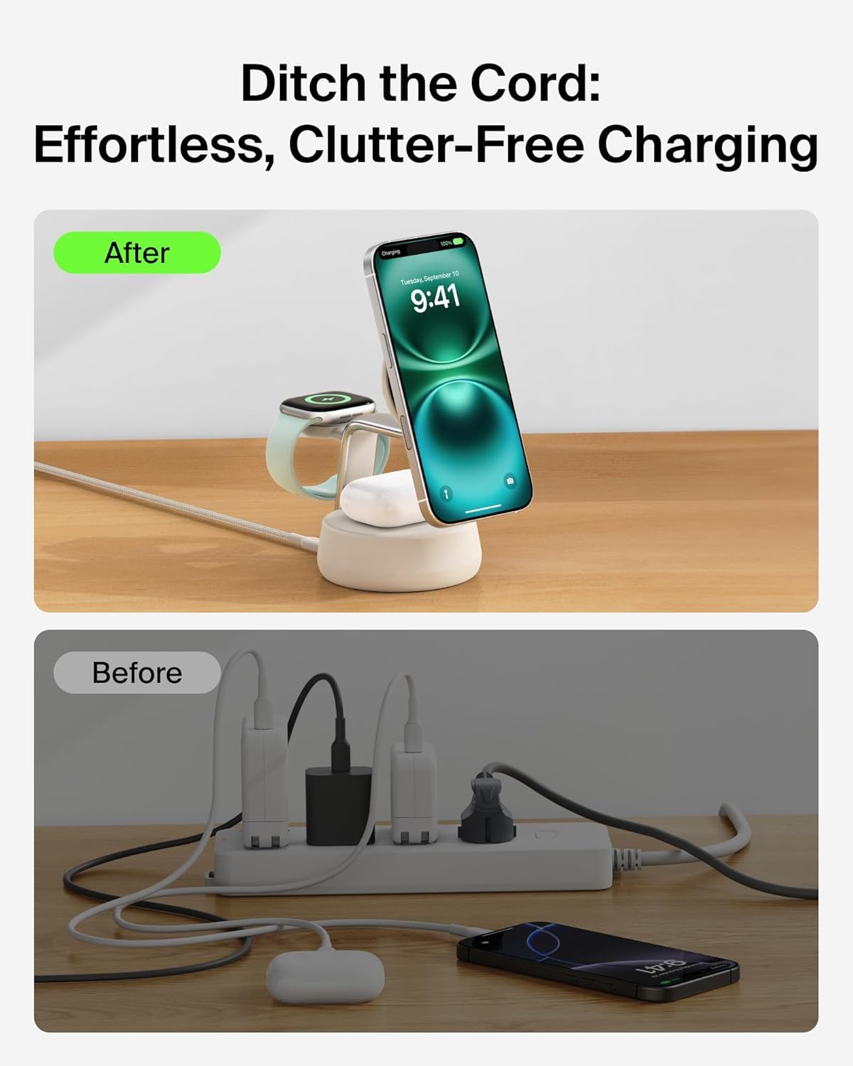 Belkin UltraCharge Pro - Stazione di ricarica wireless da 25 W, 3 in 1 Qi2.2 Certificato MagSafe Caricabatterie compatibile per iPhone 17, Air, Apple Watch, AirPods, Pixelsnap, con ventola di