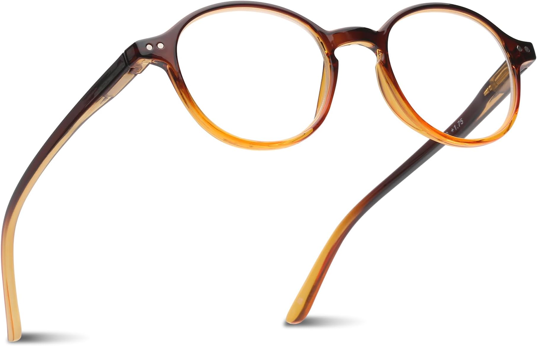 2SeeLife Small Round Reading Glasses for Men & Women – Narrow-Medium Fit, Sturdy Frame, Spring Hinges, Premium Retro Readers, Brown, +2.50